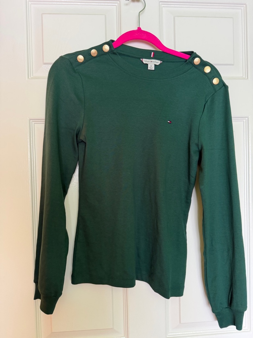 Tommy Hilfiger Forest Green Long Sleeve Top with Gold Buttons
